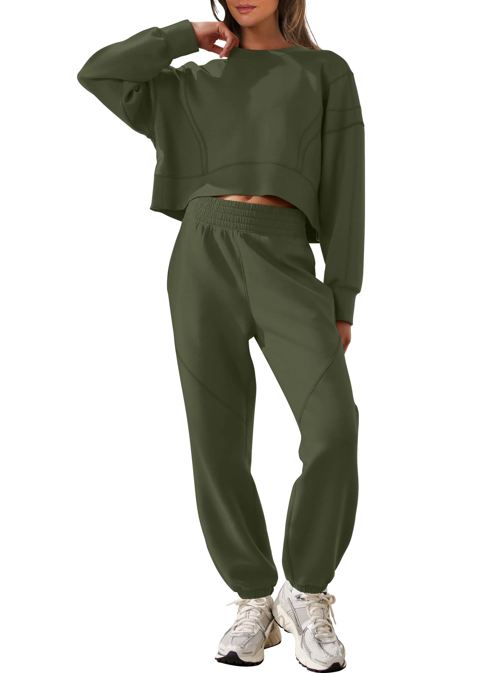 Women's Casual Cropped Sweatshirt & Jogger Set