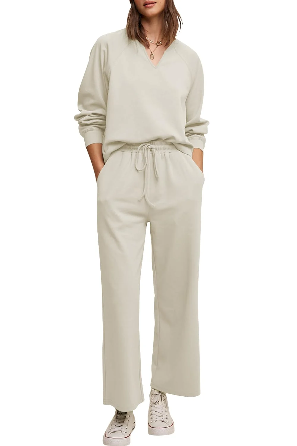 Women's Lounge V-Neck Sweatshirt & Straight Leg Pants Set