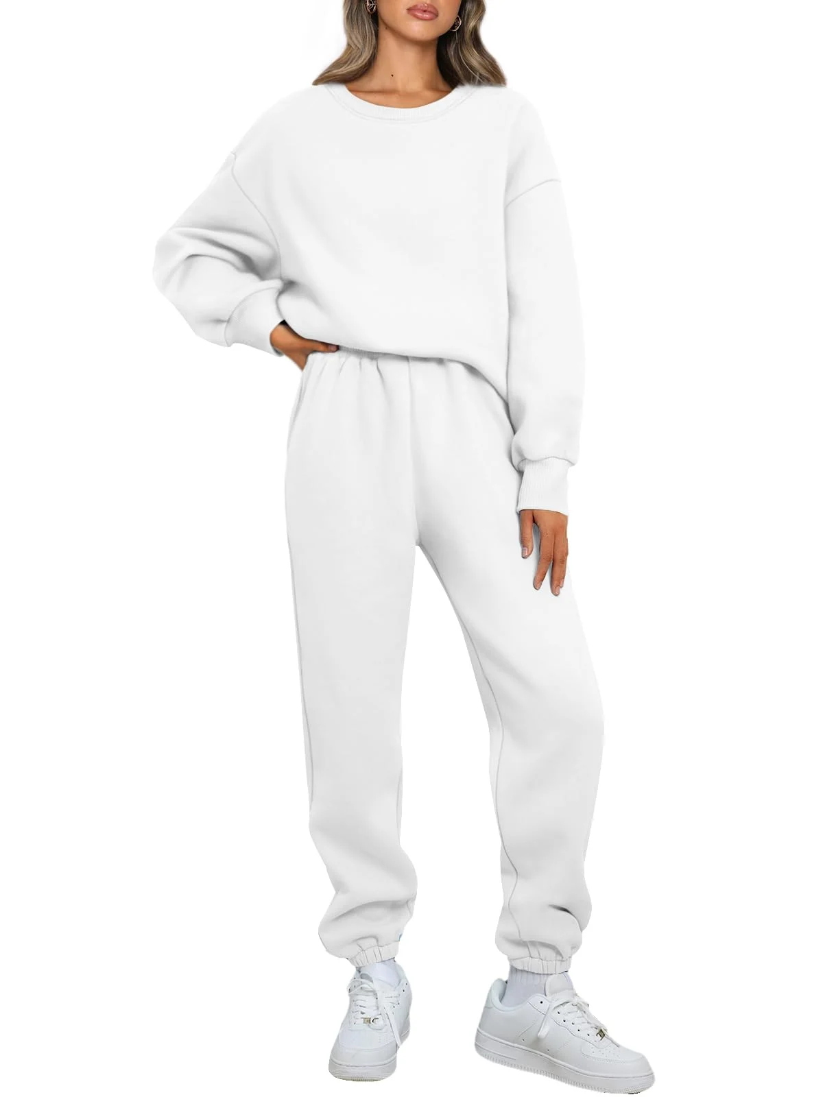Women's Soft Fleece Crewneck Sweatshirt & Cuffed Sweatpants Set