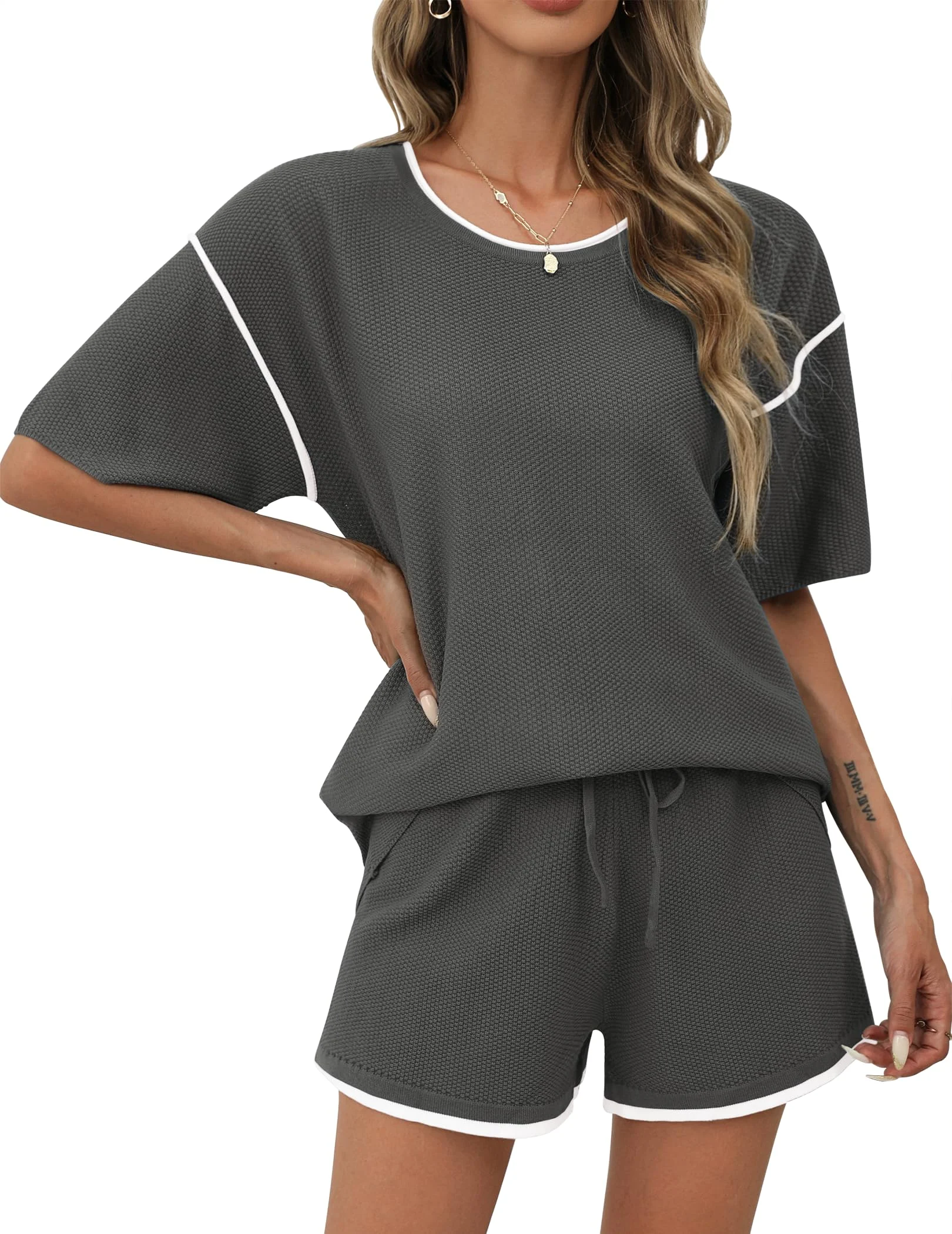 Women's Summer Set: Short Sleeve Top with Trim & Shorts