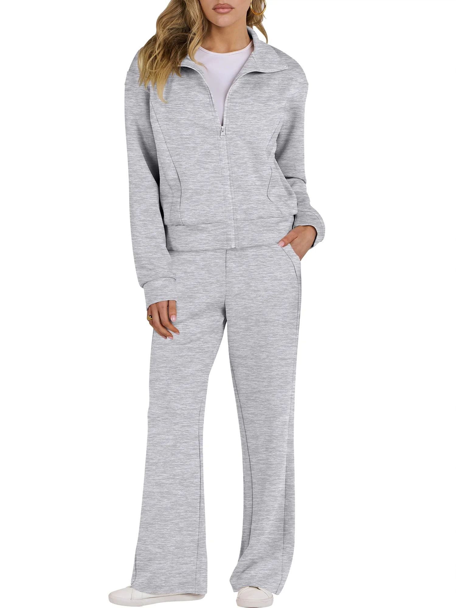 Women's Zip-Up Fleece Jacket & Wide Leg Pants Set
